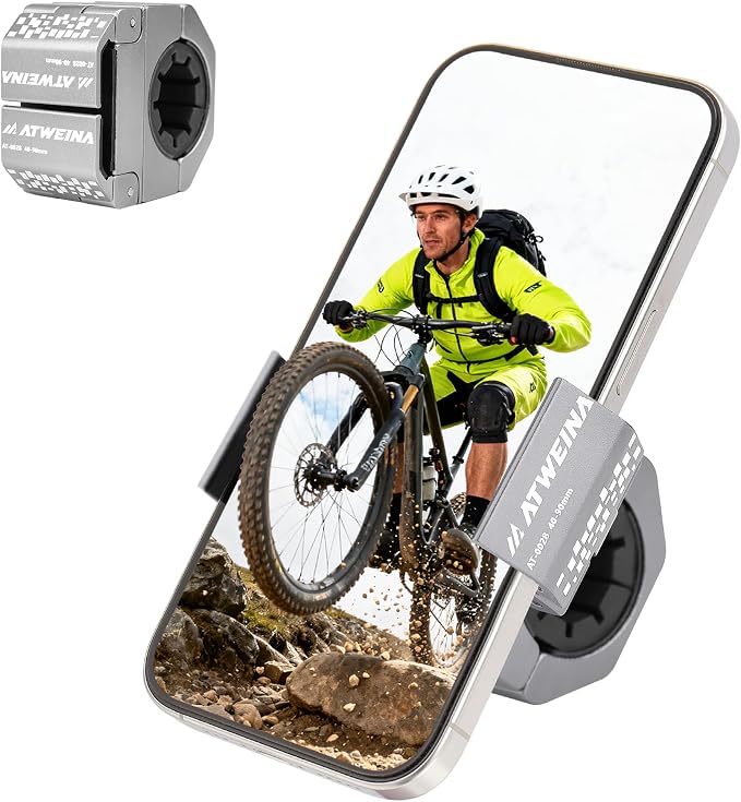 Bike Phone Holder, Motorcycle Phone Mount, Aluminum Alloy Bicycle Handlebar Cell Phone Stand, 360°Rotate Ebike Scooter Phone Clamp Clip, Suitable for 4.5-7.0" Smartphones (Silver)