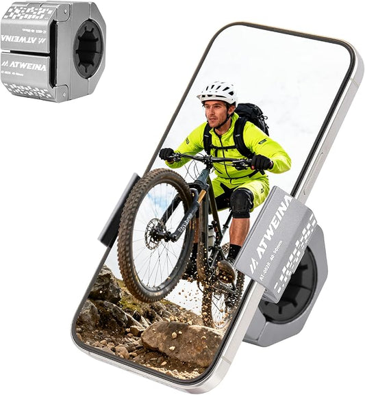 Bike Phone Holder, Motorcycle Phone Mount, Aluminum Alloy Bicycle Handlebar Cell Phone Stand, 360°Rotate Ebike Scooter Phone Clamp Clip, Suitable for 4.5-7.0" Smartphones (Silver)