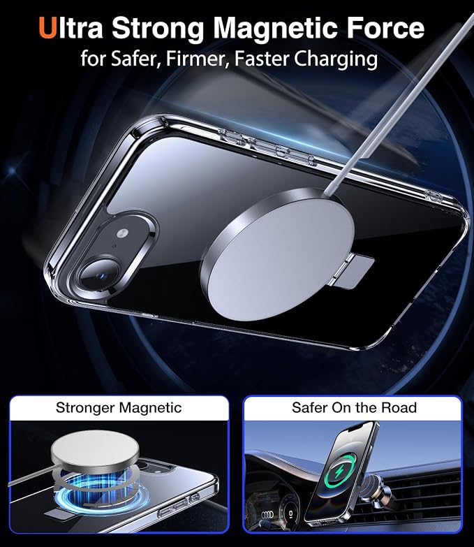 Chicfun 3-in-1 [Magnetic+Kickstand+Ring Holder] for iPhone 17e Case & iPhone 16e case with Stand Compatible with MagSafe, Military Shockproof Protective iPhone 17e Phone Case Kickstand Cover Clear
