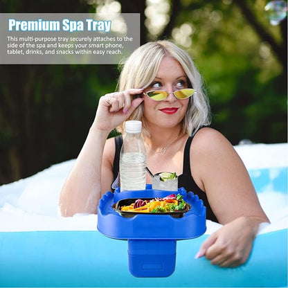 Hot Tub Table, Foldable Bathtub Side Table with 2 Cup Holders Adjustable Hot Tub Tray with Drain Holes for Spa Swimming Pool Bathtub(Blue)