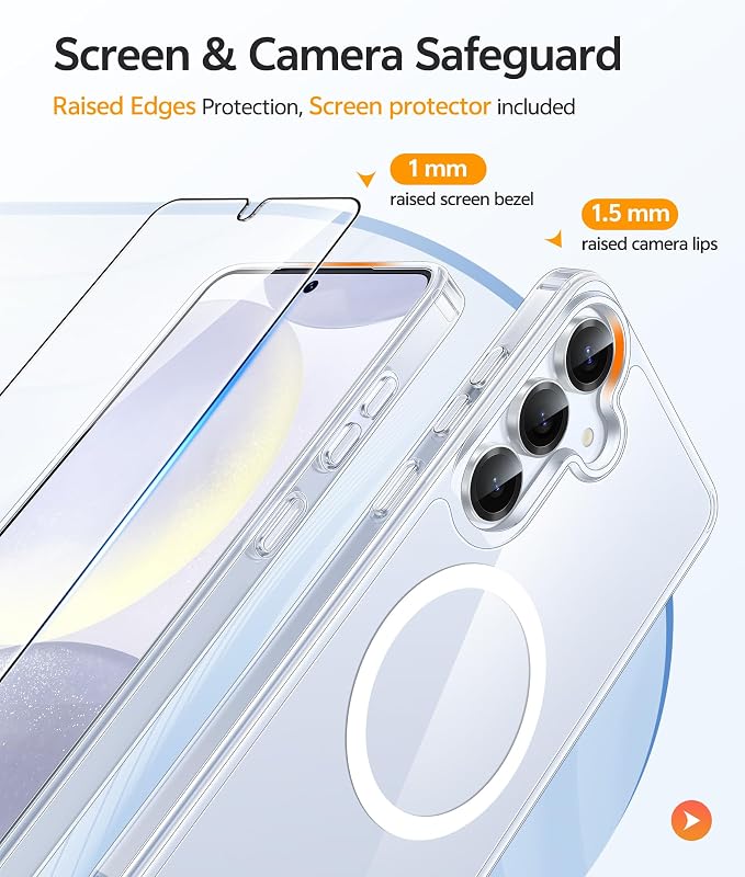 FNTCASE for Galaxy S25/S24 Case Clear, Fit for Magsafe, Screen Protector | Anti Yellowing Magnetic Back, 14FT Military Grade Drop Protection, Shockproof Protective Phone Cover, Transparent