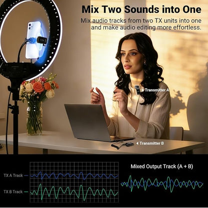NEEWER CM28 PRO Wireless Lavalier Lapel Microphone System with Charging Case 48KHz 16 Bit Uncompressed Audio Noise Canceling 4GB Storage 9Hrs Recording Compatible with iPhone iPad Android Camera PC