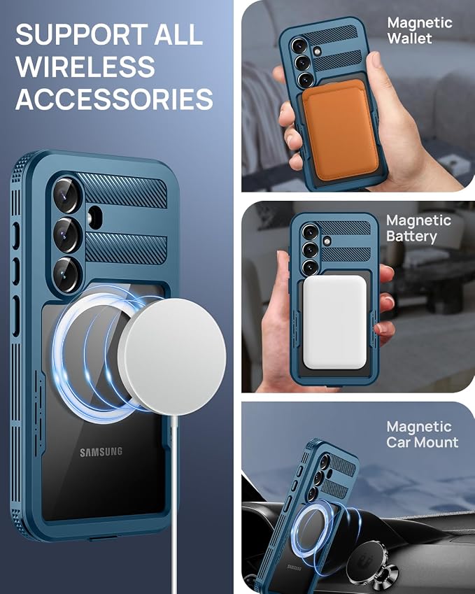 Lanhiem Magnetic for Samsung Galaxy S26 Case, IP68 Waterproof Dustproof Case, [Compatible with Magsafe] [Built-in Screen Protector] Full Body Heavy Duty Rugged Phone Cover 6.3 inch, Blue