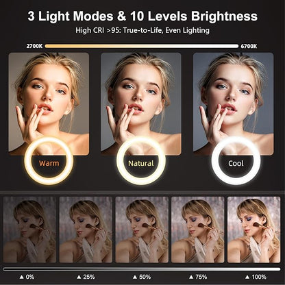 Ring Light with Stand for Streaming - Evershop 10'' Led Desk Lighting with Phone Holder for Laptop,Webcam,Computer Monitor,Circle Lights for Video Recording, Zoom Calls, Online Meetings,Selfie, Makeup