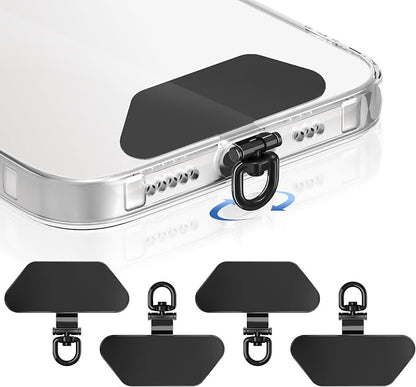 takyu Phone Tether Tab, 360° Rotating Metal Phone Lanyard Tab, Cellphone Charm Wrist Strap Hook Holder, Ultra-thin Metal Patch Compatible for iPhone Android Smartphones, 4 Pack Black