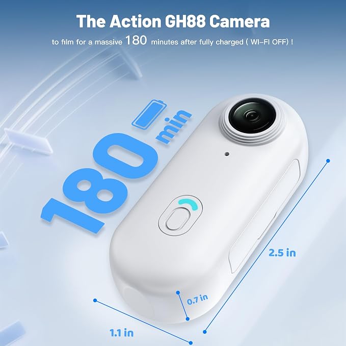 Mini Body Camera, Wearable Action Body Cam, Thumb Size Hands Free Recording Body Worn Camera, Premium Portable Camcorder Mount Anywhere for Pet Walking, Work, Travel (White, 128GB)