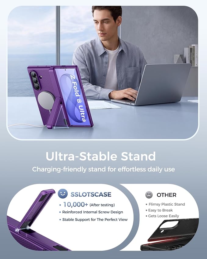 SSLOTSCASE Magnetic for Samsung Galaxy Z Fold 8 Ultra Case, Dark Purple | Stand, Supports Wireless Charging, Hinge Protection, Screen Protector, Raised Edges Protect Lens, Hard Shockproof Phone Cover