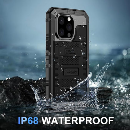 Beasyjoy for iPhone 15 Pro Case Waterproof, Metal Full Body Phone Case with Built-in Screen Protector, Military Grade Heavy Duty Defender Armor Shockproof Rugged Cover for iPhone 15 Pro 6.1", Black