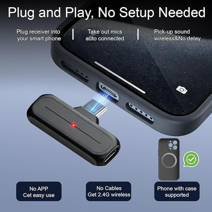 2-Pack Wireless Mini Lavalier Lapel Microphone for iPhone,Android Phone w/ Charging Case - 65ft Cordless Clip on Dual Mics with Noise Reduction 6H Working Time for Video Recording Vlogging,YouTube