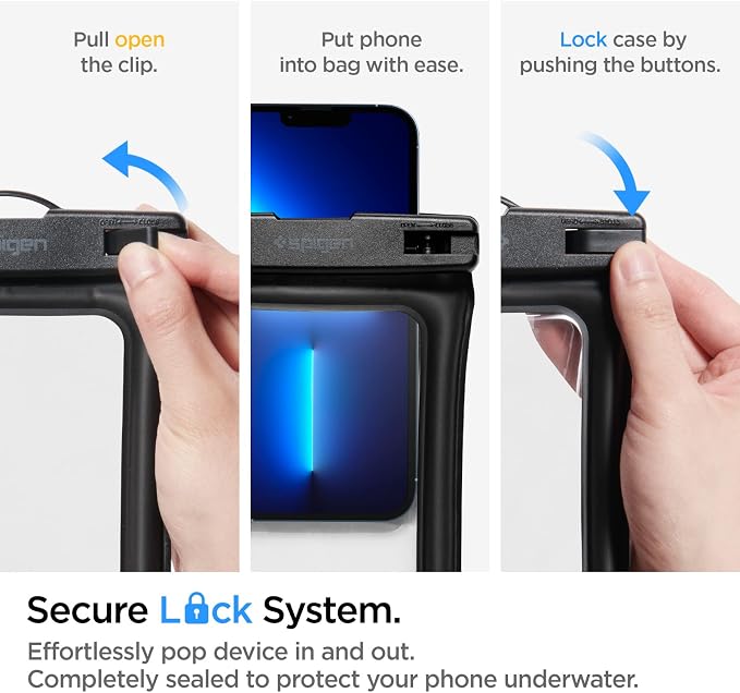 Spigen AquaShield Floating Universal Waterproof Phone Pouch, Waterproof Phone Case, PVC Protective Dry Bag Cases with IPX8 A610 Compatible with iPhone, Galaxy, Google (Pack of 1) - Floatable Black
