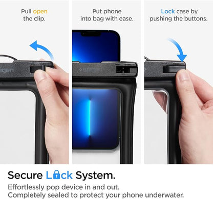 Spigen AquaShield Floating Universal Waterproof Phone Pouch, Waterproof Phone Case, PVC Protective Dry Bag Cases with IPX8 A610 Compatible with iPhone, Galaxy, Google (Pack of 1) - Floatable Black