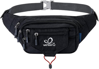 WATERFLY Fanny Pack Waist Bag: Large Multipocket Woman Man Waist Pack Runner Hip Pouch Purse Belt Bag Water Resistant Bum Bag Fit All Phones for Walking Jogging Running Cycling Travelling Hiking