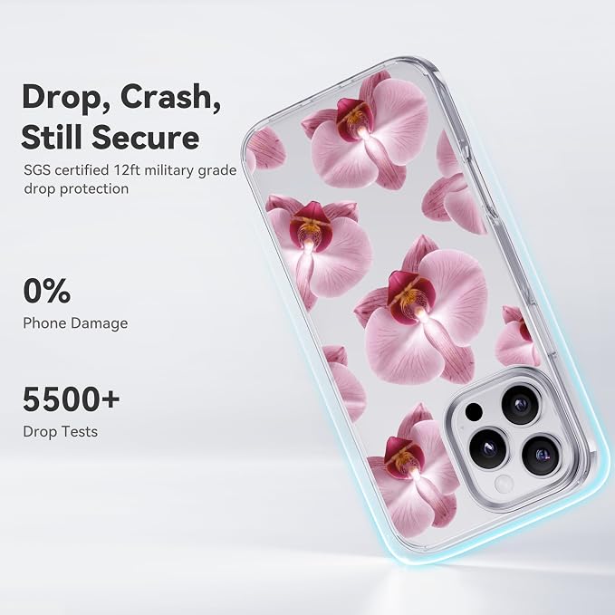 CASEKOO Pink Phalaenopsis for iPhone 16 Pro Max Case, [Never Yellow Technology] [12FT Military-Grade Protection] Transparent Slim Floral Cover Gril Women 16 Pro Max Case 6.9 inch, Pink Phalaenopsis