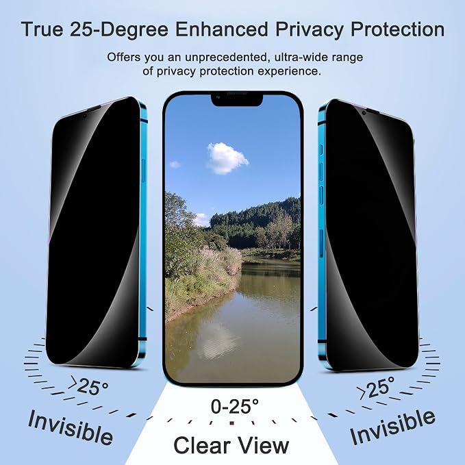 2 Pack 25° Ultra Privacy Screen Protector for iPhone 13/iPhone 13 Pro/iPhone 14, [Auto-Dust Removal and Auto-Alignment], Wide-Angle Anti-Spy Tempered Glass Film, Easy and Quick Installation