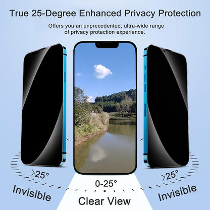 2 Pack 25° Ultra Privacy Screen Protector for iPhone 13/iPhone 13 Pro/iPhone 14, [Auto-Dust Removal and Auto-Alignment], Wide-Angle Anti-Spy Tempered Glass Film, Easy and Quick Installation