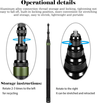 17-118"/3.0m Carbon Fiber Invisible Selfie Stick 9.8ft Extended Super Long Pole for Insta360 X5/X4 Insta 360 X3 ONE X2, ONE R, ONE X, ONE GO 3S 3 2 Gopro Max Action Camera Accessories