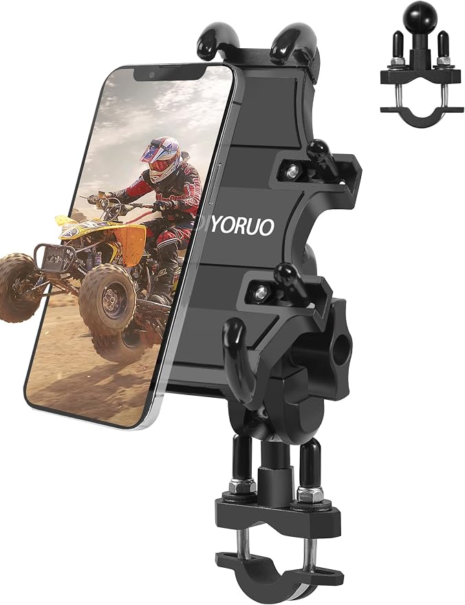 ZIDIYORUO ATV Phone Holder, Quad Phone Mount, 8 Clamps Holds 4.7-7.1" Phones, One Hand Operation Motorcycle Phone Clip for 7/8-9/8" Handlebar,Compatible with Yamaha Polaris Honda Can Am