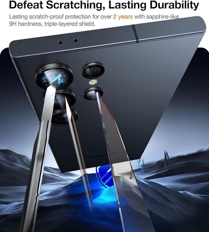 UltraGlass Unbreak Top 9H+ Glass for Samsung Galaxy S25 Ultra Camera Lens Protector (Military Grade Shatterproof & Longest Durable) Samsung S25 Ultra Camera Lens Protector, Titanium Black