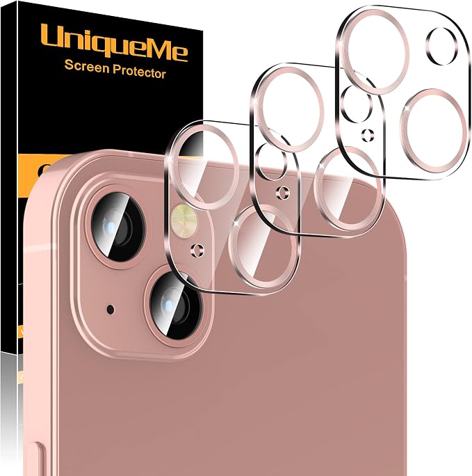 UniqueMe [3 Pack] Compatible with iPhone 13 6.1" / iPhone 13 Mini 5.4" Camera Lens Protector Tempered Glass, [Case Friendly][New Version][Scratch-Resistant][Easy Installation] - Pink Circle