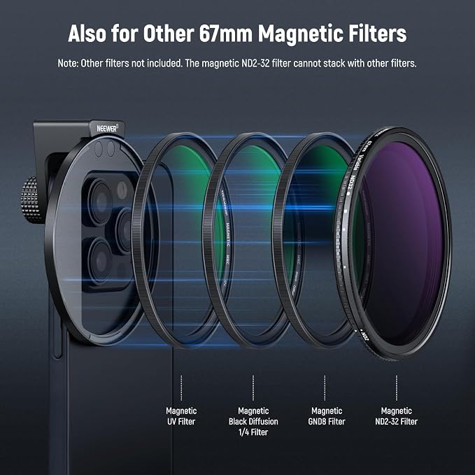 NEEWER 67mm Magnetic CPL Filter, Circular Polarizing Filter with Cold Shoe Phone Camera Lens Clip, Photography Accessories Compatible with iPhone 17 16 Android Samsung Galaxy S25 Ultra