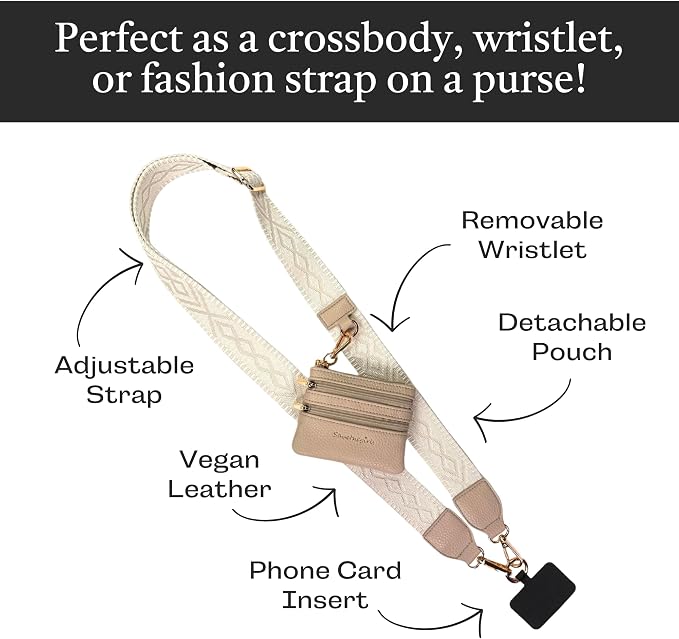 Save the Girls Original Clip and Go Phone Strap Pattern - Crossbody Phone Strap Chain with Zipper Wallet Pouch