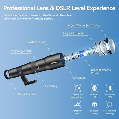 APEXEL 50x Telephoto Lens for iPhone & Android Phones | Wildlife Moon Photography Monocular Telescope | with Universal Clip & Tripod | High-Definition Optical Zoom Lens for Landscapes Target Viewing