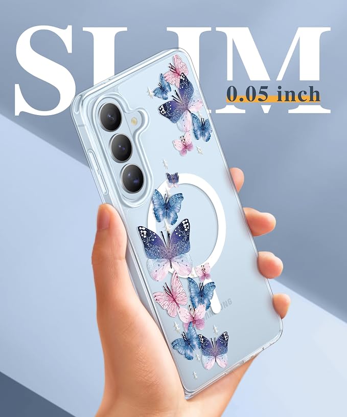 GVIEWIN for Samsung Galaxy S26 Plus Case Compatible with MagSafe, Clear Floral Shockproof Protective Women Phone Case, Non-Yellowing, Screen&Camera Lens Protector for S26 Plus 6.7",Colorful Butterfly