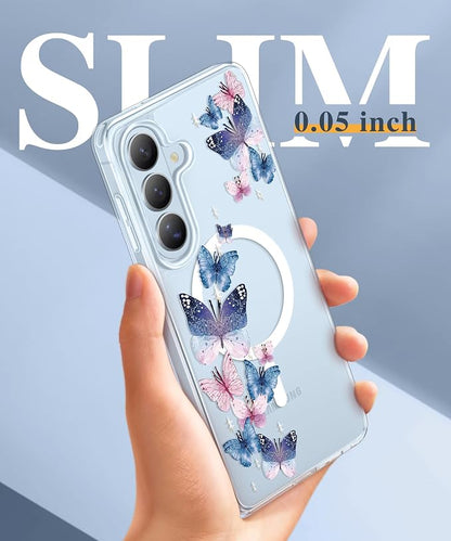 GVIEWIN for Samsung Galaxy S26 Plus Case Compatible with MagSafe, Clear Floral Shockproof Protective Women Phone Case, Non-Yellowing, Screen&Camera Lens Protector for S26 Plus 6.7",Colorful Butterfly