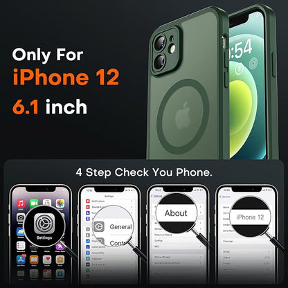 TOCOL for Phone 12 Case, Compatible with Magsafe Charger, Full Camera Protection, Drop Protection, Translucent Matte Phone Case for iPhone 12 6.1 inch (Alpine Green)