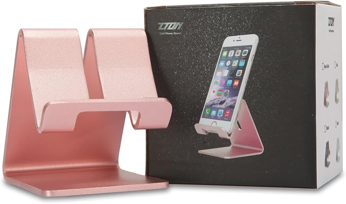 Cell Phone Stand, ZTON Aluminum Metal Tablet Stand, Mobile Phone Holder for iPhone iPad Samsung for Desk Table Bedroom Kitchen (Rose Gold)