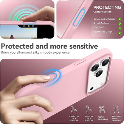 GONEZ Magnetic for iPhone 17 Pro Case, Compatible with MagSafe, [Screen Protector + Camera Lens Protector], Liquid Silicone Anti-Scratch Shockproof Protective Phone Case 6.3 inch, Peach Pink