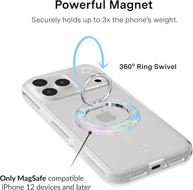 VELVET CAVIAR Compatible with MagSafe Phone Grip 2.0 | Cute Magnetic Ring Holder | Finger Loop Kickstand | Pop On Accessory for iPhone 17, 16, 15, 14, 13, 12 | Moonstone