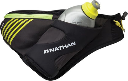 Nathan Peak Running Hydration Waist Pack Belt w/ Speed Draw Flask Water Bottle, 18oz/535 ml Push/Pull Race Cap, Expandable Zippered Stretch Pocket