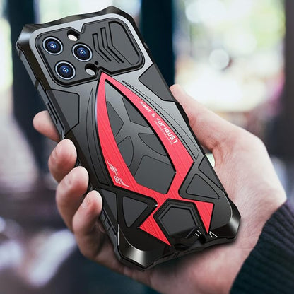 Armor Phone Case for iPhone 14 Pro Max Military Grade Cover 360 Full Protection Heavy Duty Hybrid Metal Bumper Built-in Silicone Shockproof with Screen Protector - Black + Red