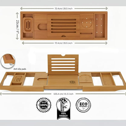 Bamboo Bathtub Caddy Tray Expandable & Foldable Bath Shelf with Book, Tablet & Wine Holder Adjustable Wooden Bath Tray for Relaxing Spa at Home – Fits Most Tub Sizes.