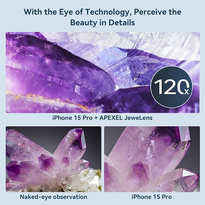 APEXEL 120X Phone Microscope Lens, Jewelers Loupe Magnifier with Eyecup/Illuminated LED Light/Universal Clip, Compatible with iPhone/Android Gems, Jewelry, Coins, Portable Mini Pocket Microscope