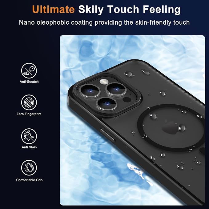MOCCA Strong Magnetic for iPhone 15 Pro Max Case, [Compatible with Magsafe][13FT Military Drop Protection] Slim Translucent Matte Shockproof Case for iPhone 15 ProMax Case 6.7'', Black