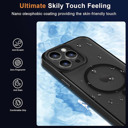 MOCCA Strong Magnetic for iPhone 15 Pro Max Case, [Compatible with Magsafe][13FT Military Drop Protection] Slim Translucent Matte Shockproof Case for iPhone 15 ProMax Case 6.7'', Black