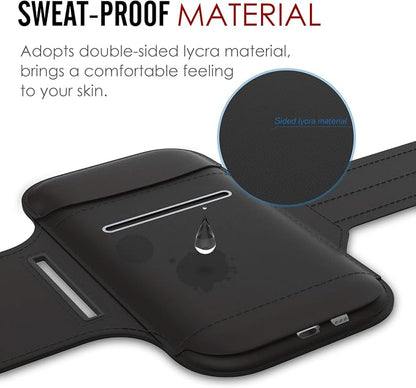 MoKo Phone Armband, Water Resistant Running Cell Phone Armband with Key Holder Adjustable Band Compitable with iPhone 11 Pro, X, Xs, 8, 7, 6, 6s, 5s, 5c, SE, 5, 4S,4 for Walking Fitness, Black