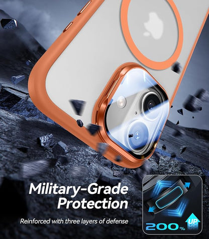 [Upgraded Full Camera Protection] for iPhone 17 Case with Camera Cover Stand [Fit for MagSafe][10FT Mil-Grade Protection] Translucent Magnetic iPhone 17 Phone Case, Orange