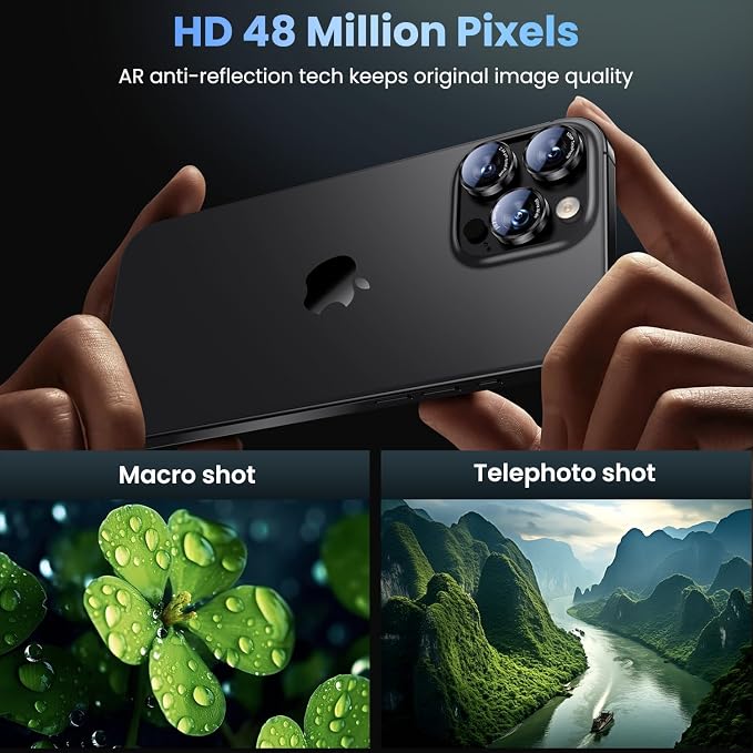 Uyiton for iPhone (17/16/15/14 Pro Max) and iPhone (17/16/15/14 Pro) Camera Lens Protector - Military-Grade Tempered Glass Metal Camera Cover, Easy to Install, Black Titanium
