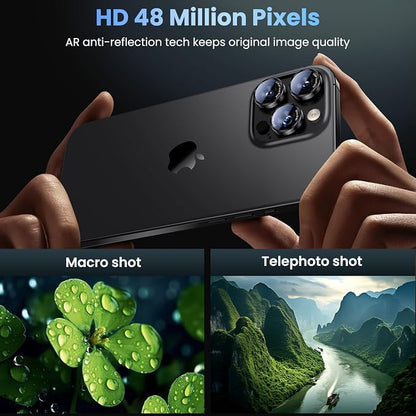 Uyiton for iPhone (17/16/15/14 Pro Max) and iPhone (17/16/15/14 Pro) Camera Lens Protector - Military-Grade Tempered Glass Metal Camera Cover, Easy to Install, Black Titanium