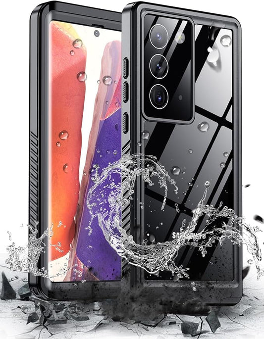 Hualele for Samsung Galaxy Note 20 Case Waterproof, Built in Lens & Screen Protector Rugged Full Body Heavy Duty Protective Military Grade IP68 Underwater Cover Case for Galaxy Note 20 Black