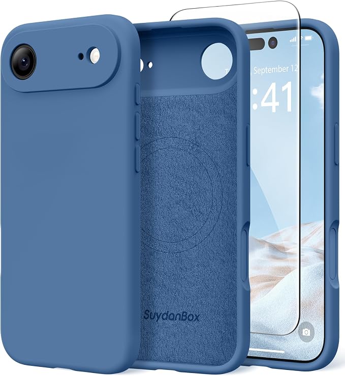 Magnetic for iPhone Air Case, Compatible with MagSafe, [Full Camera Protection][Screen Protector] Silicone Shockproof Protective Phone Case for iPhone 17 Air 6.5", Lake Blue