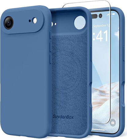 Magnetic for iPhone Air Case, Compatible with MagSafe, [Full Camera Protection][Screen Protector] Silicone Shockproof Protective Phone Case for iPhone 17 Air 6.5", Lake Blue