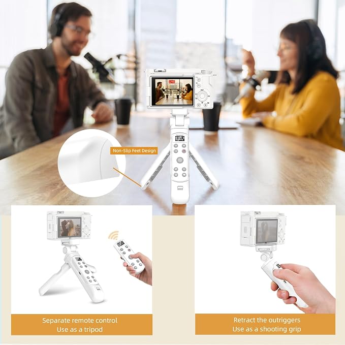for Sony Tripod Wireless Shooting Grip with Shutter Release - Mini-Tripod with Rechargeable Remote Control for ZV-E10/ZV-E1/ZV-1/ZV-1F/RX100 VII/RX0 II/A6700/A6400/A6600/FX3/FX30, for Vlogging, White