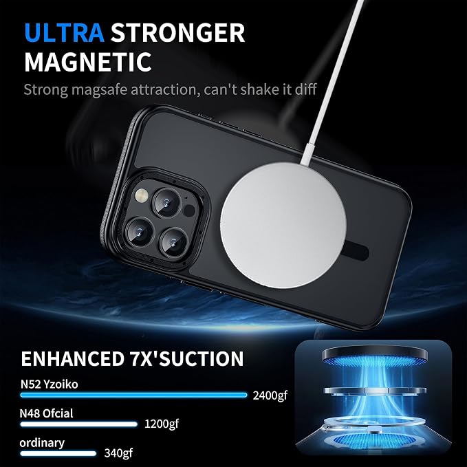 Strong Magnetic for iPhone 16 Pro Max case [10Ft Military-Grade Protection] Compatible with fit MagSafe Shockproof Slim Thin Cover case for iPhone 16 Pro Max 6.9 inch, Bumper Black