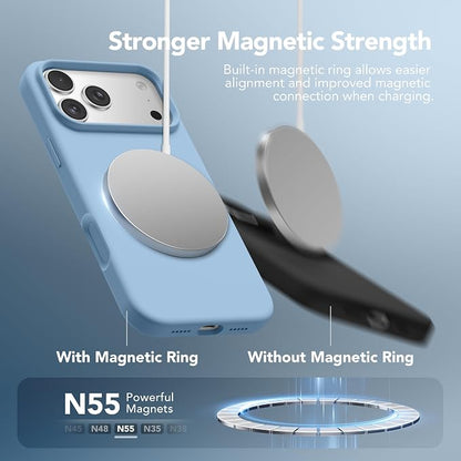 GONEZ Magnetic for iPhone 17 Pro Case, Compatible with MagSafe, [Screen Protector + Camera Lens Protector], Liquid Silicone Anti-Scratch Shockproof Protective Phone Case 6.3 inch, Mist Blue