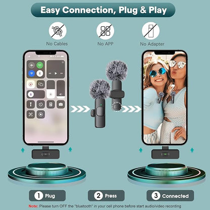 MAYBESTA Wireless Mini Microphone for iPhone, Android Phone - Lavalier Lapel Mic for Audio Video Recording - Clip on Content Creator Microphones for YouTube Tiktok Podcast Vlogging