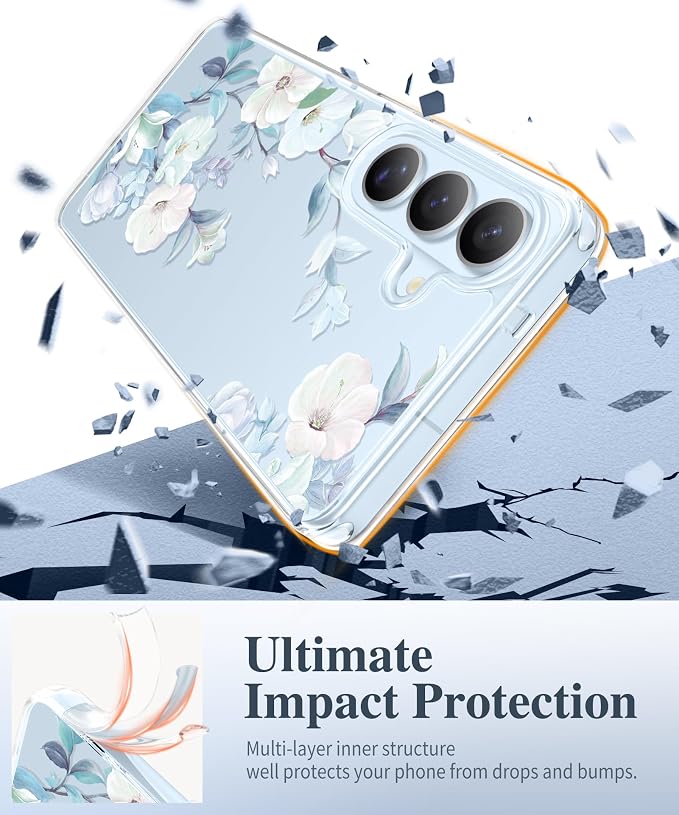 GVIEWIN for Samsung Galaxy S26 Plus Case, Clear Floral Slim Shockproof Protective Women Phone Case, Non-Yellowing, with Screen Protector&Camera Lens Protector for S26 Plus 6.7", Hibiscus